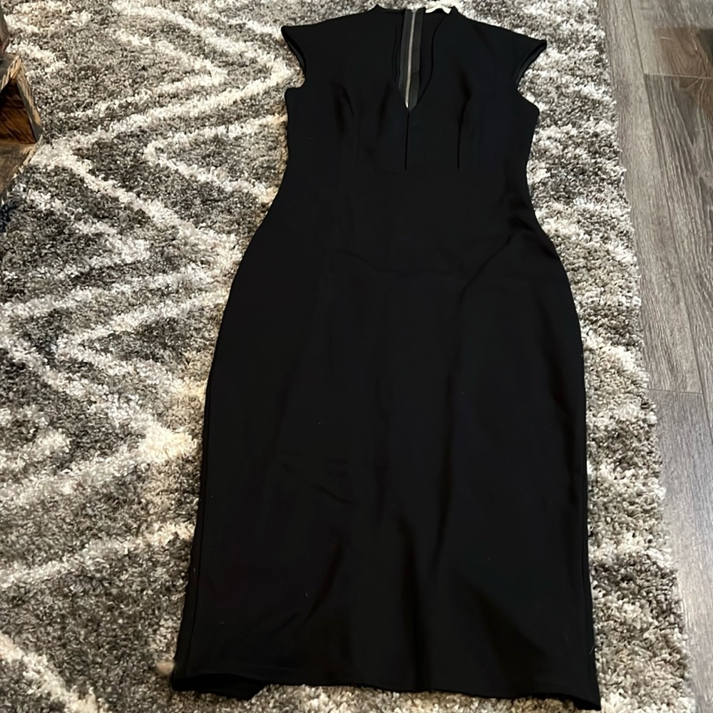 Maitai, Small, Deep V Bodycon Black Dress, Zipper back.